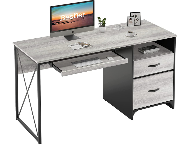 Bestier Industrial Desk with Storage Drawers