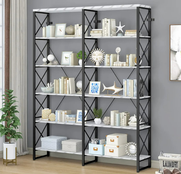 O&K Furniture Double Wide 6-Shelf Bookcase