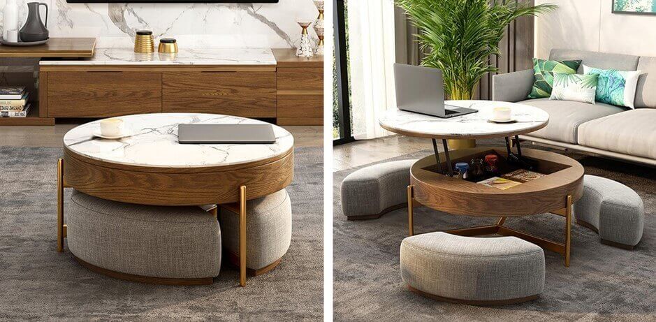 Marble Lift-top Coffee Table with Stools from YITAHOME