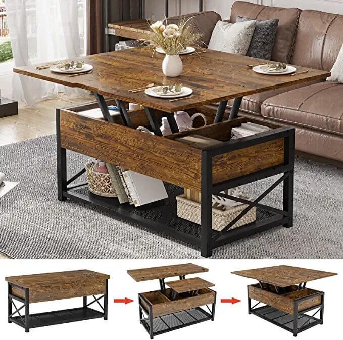Itaar: 3-1 multifunctional double lift-top coffee table 